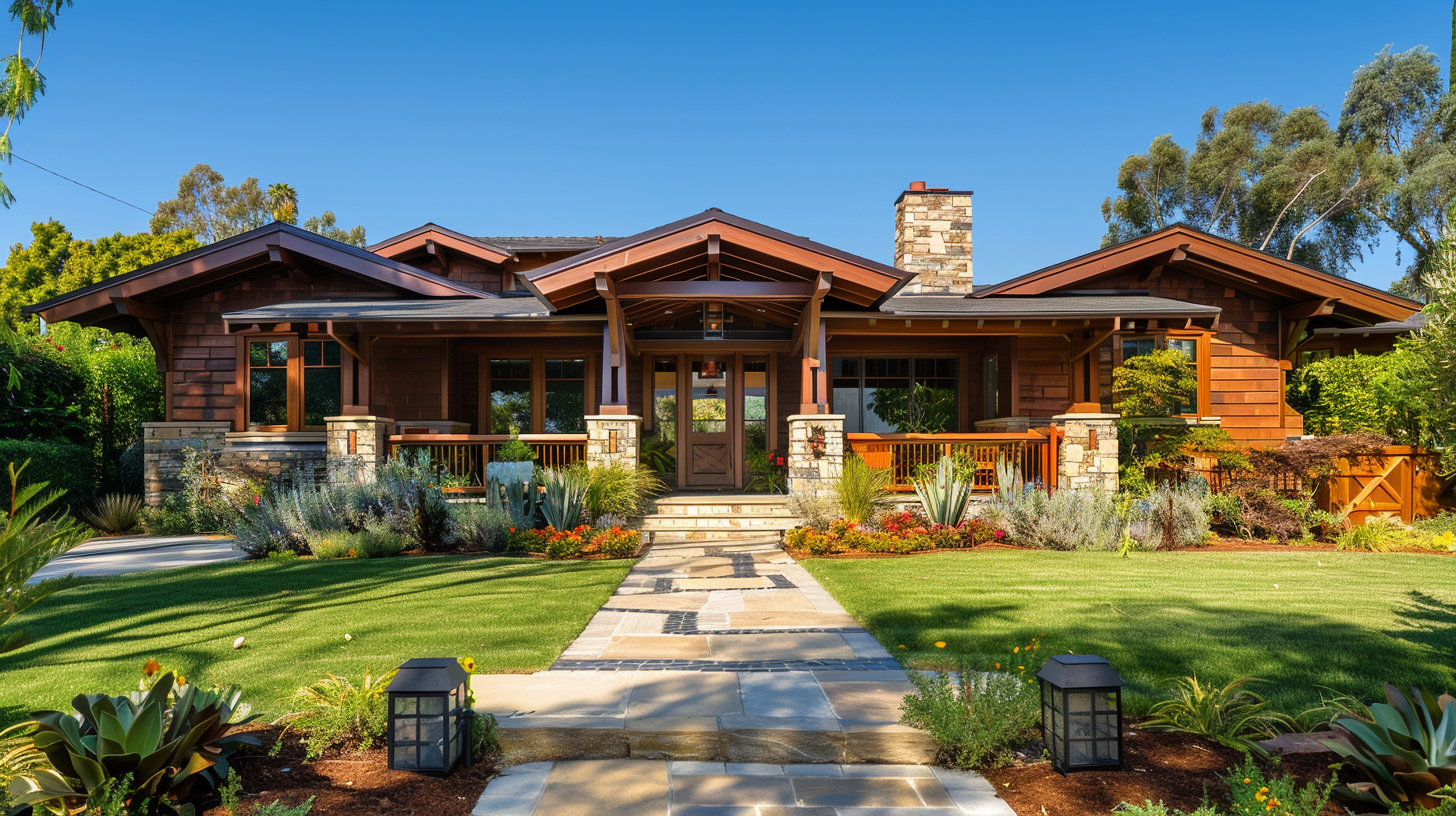 The street view of a Southern California Craftsman-style house